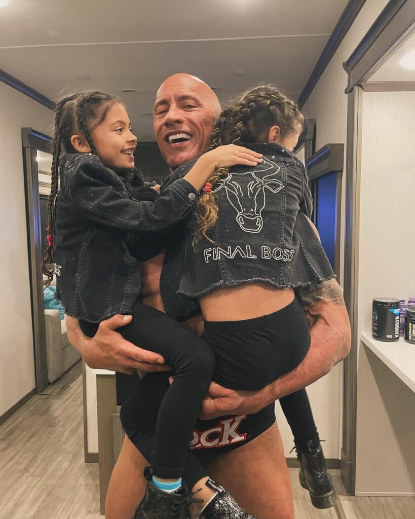 Dwayne Johnson with daughters